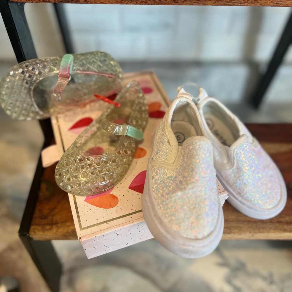 Size 5, 2 pair sparkle, shoes, toddler, baby baby girl